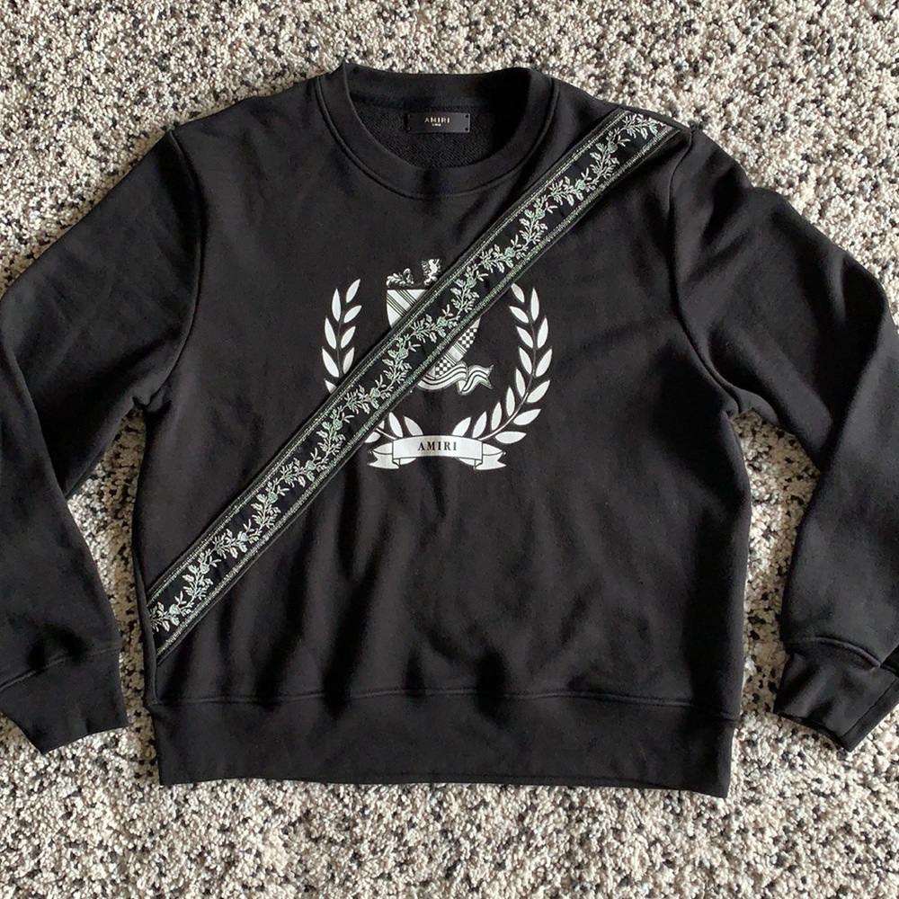 AMIRI Black Crewneck Sweatshirt Logo Seatbelt L